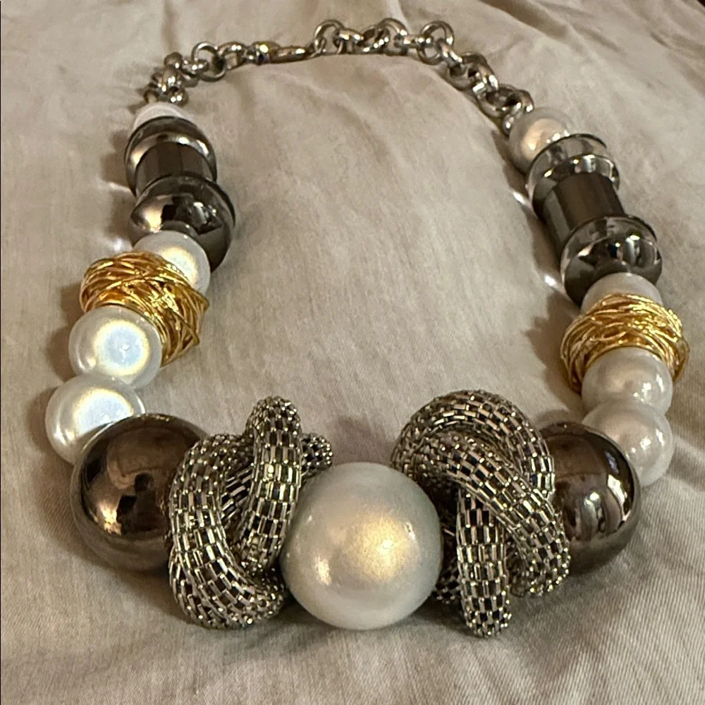Armani Exchange White, Gold & Silver Bold Beaded Necklace